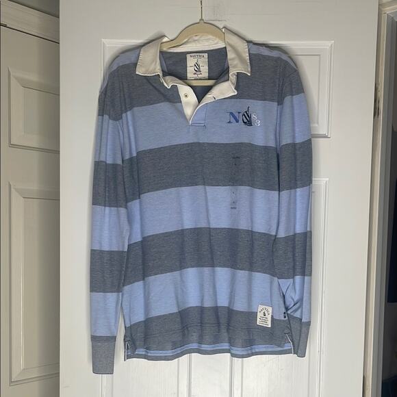 Nautica Blue and Gray Long Sleeve Tee. Large.  Rugby - Picture 1 of 6